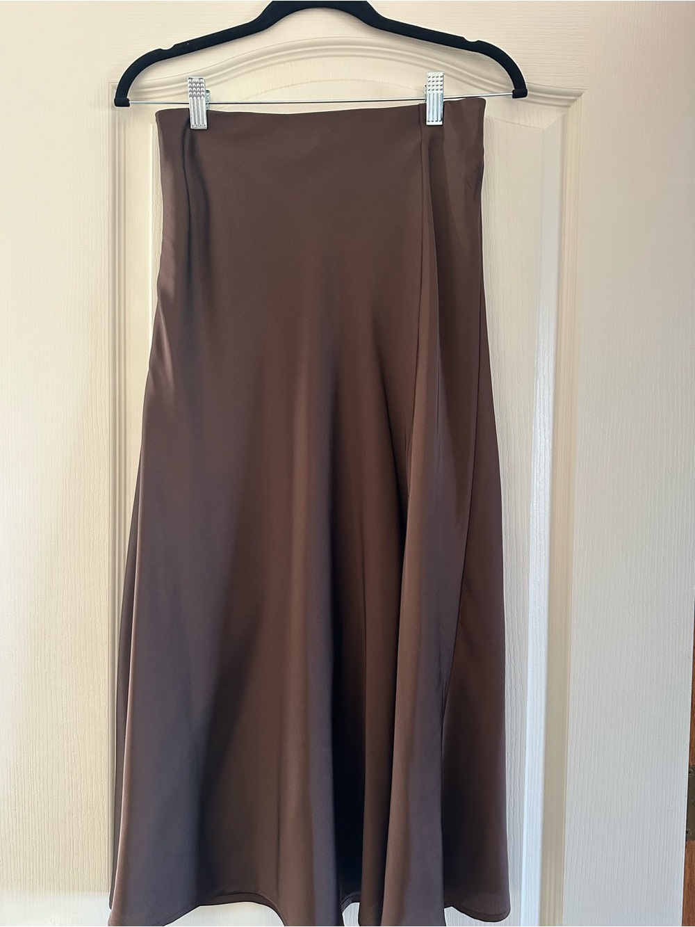 NWOT Satin Brown midi Skirt with slit